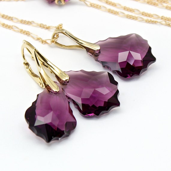 Eggplant Jewelry SetPurple Necklace EarringsGold