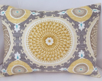 Medallion Pillow Cover Grey Yellow Pillow Decorative Throw Pillow Cushion Accent Pillow Gray Yellow Lumbar Pillow