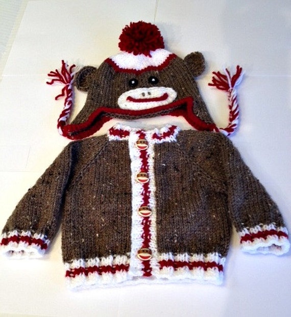 sock monkey sweater hat set boy or baby 3 to 6 month sock monkey sweater hat set boy or baby 3 to 6 month