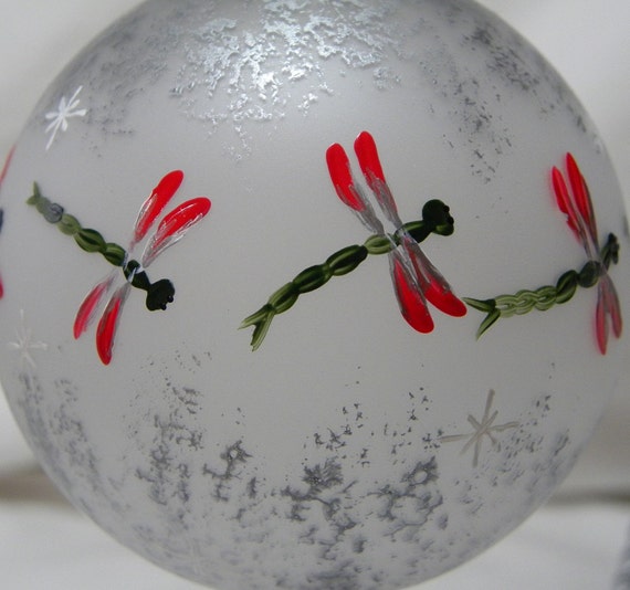 Christmas Ornament Dragonfly hand painted on frosted glass