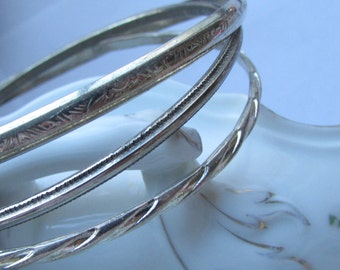 3 vintage silvertone bangle bracelets