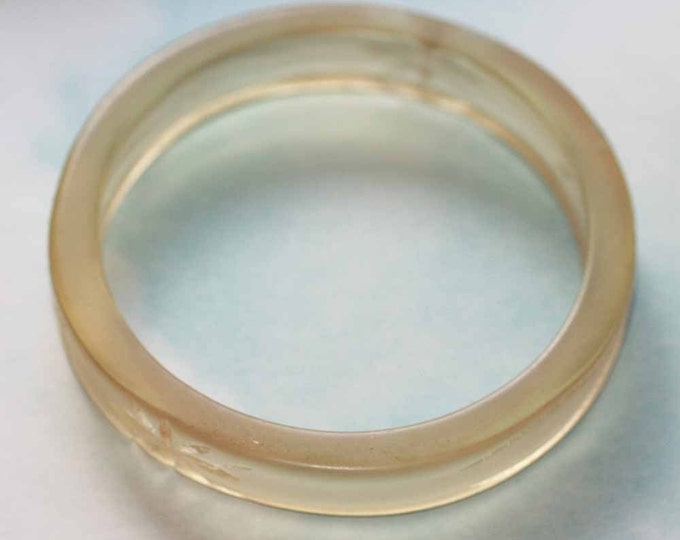 Etched Engraved Bangle Bracelet Plastic Pale Yellow Vintage