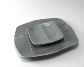 Serving Platter Set-Pottery Plate-Ceramic Tableware-Tapas Plates-Blue-Gray-Glaze-Cheese Plate-Handmade-Ready to Ship