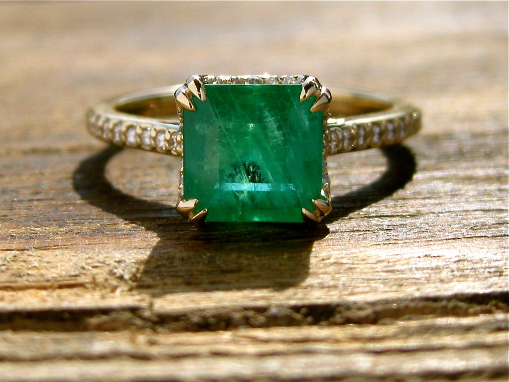 Brazilian Emerald Engagement Ring in 14K Yellow Gold with
