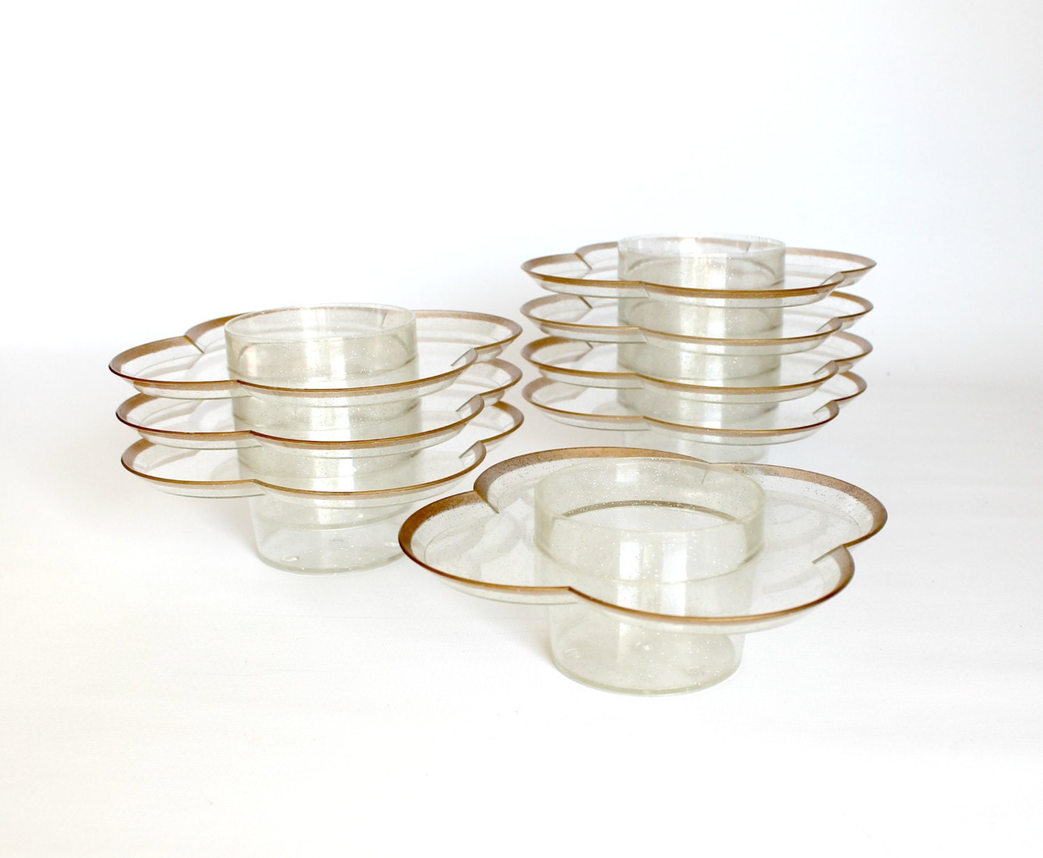 Vintage Hi Snack Plates Set of 8 Mid Century Gold Glitter Haute Juice