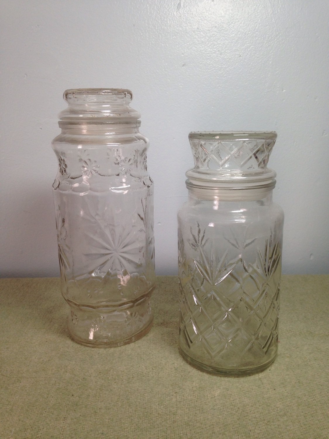 Vintage Glass Planters Peanut Jar Pair Storage by violetsandgrace