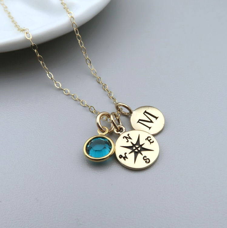 Gold Compass Necklace Personalized Compass Initial by RoseAndRaven
