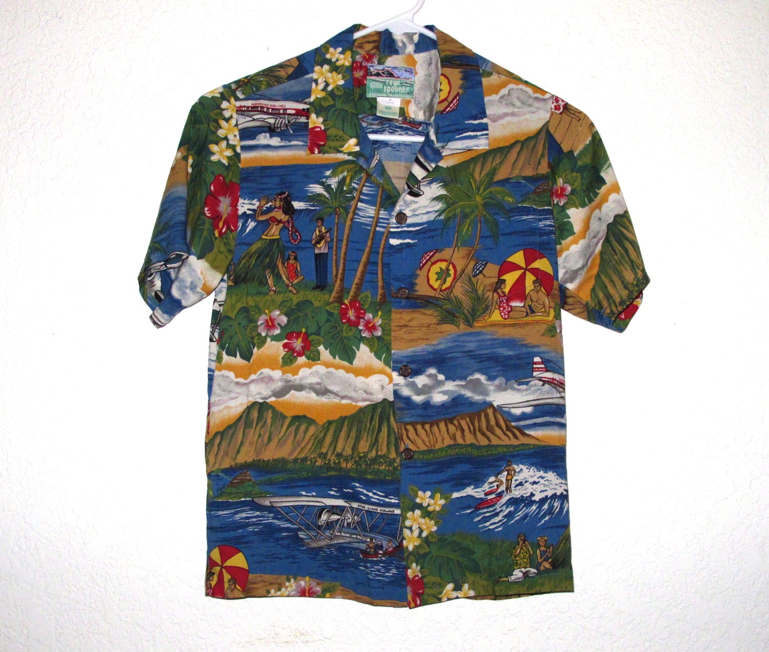 Vintage Reyn Spooner Hawaiian Surfer Airplanes Shirt Kids