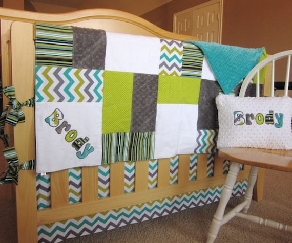 Items similar to Chevron & Stripe Boy Baby Bedding Set 4pc ...