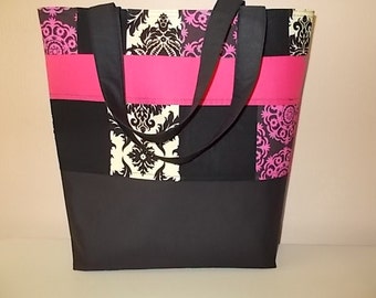 Items similar to Large tote in fuchsia pink and yellow on Etsy