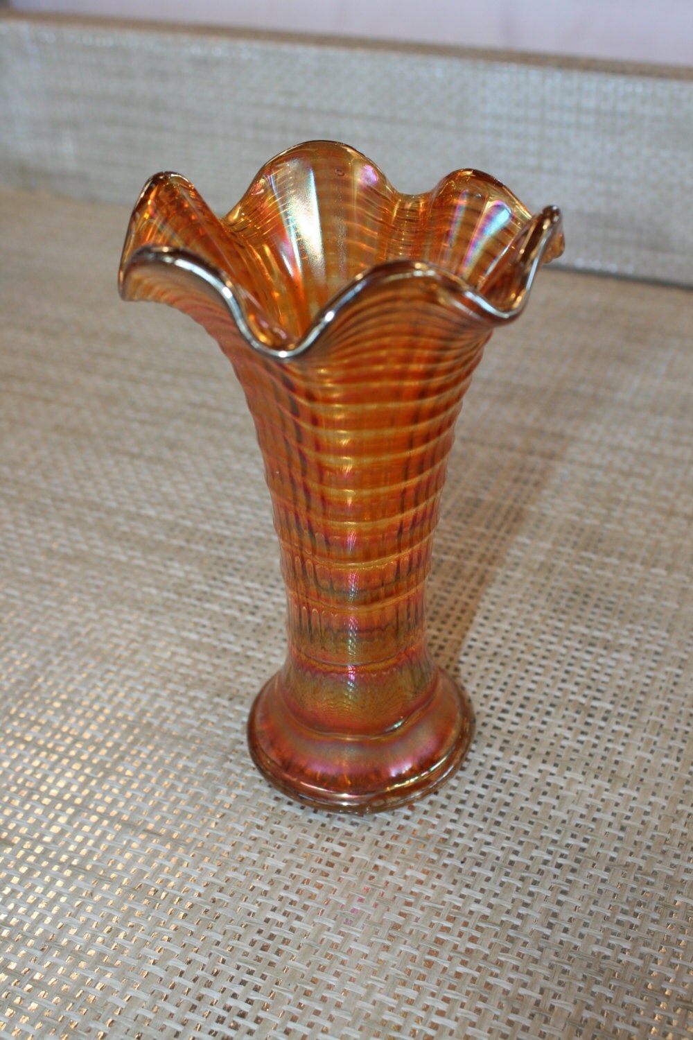 Rare Vintage Orange Vaseline Glass Vase