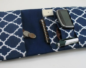 Medical Pocket Organizer - Nurse Scrubs Pocket Case - Two Sizes to choose from - Navy Blue Quatrefoil Pattern - Cargo Pocket insert