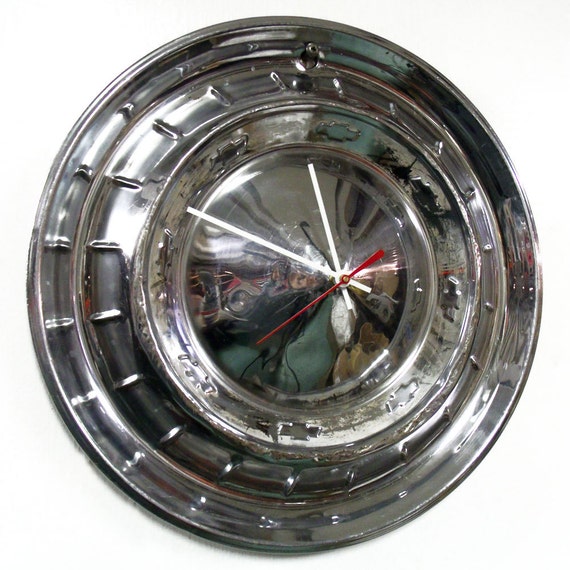 1955 Chevy Bel Air Hubcap Clock '55 Chevrolet by StarlingInk