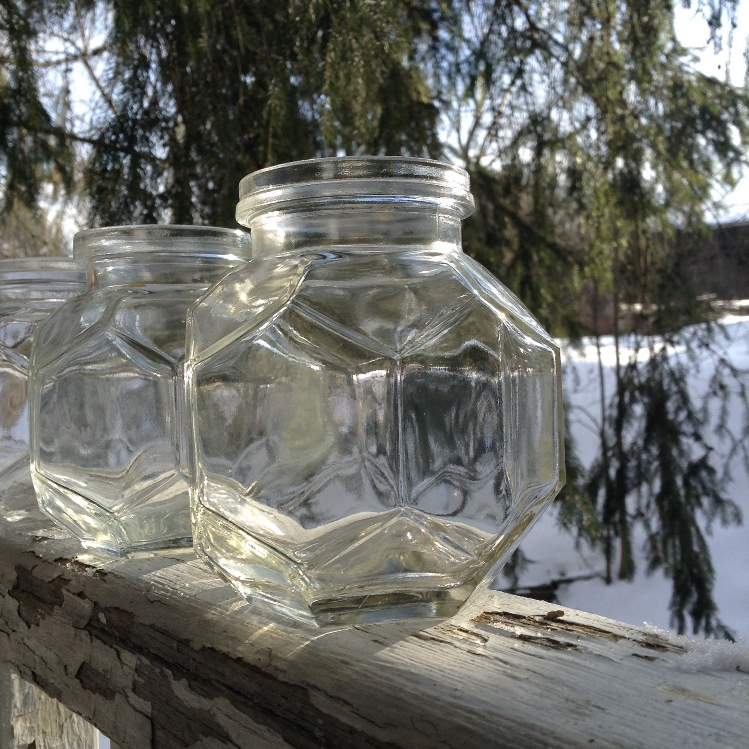 Vintage Ball Glass Jars Hexagon Unusual Shape set of