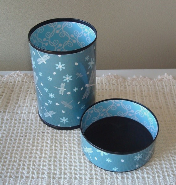 Slate Blue Dragonfly and Floral Desk Accessories by MakingTimeTC