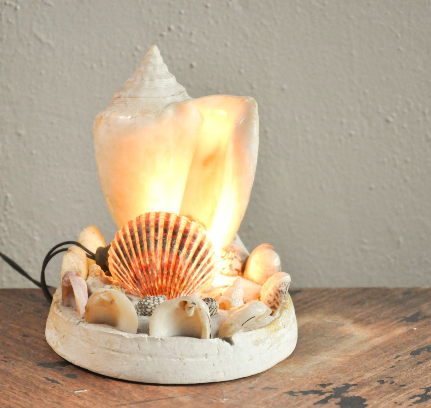 Vintage Shell Lamp Nightlight Seashell Art Handmade One of