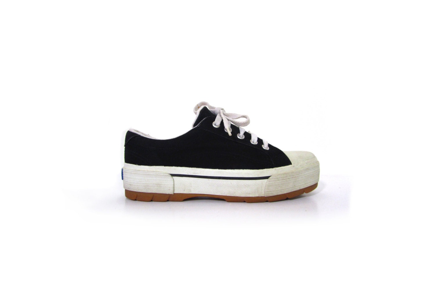 Vintage 90s Stacked Black & White Club Kid Platform KEDS