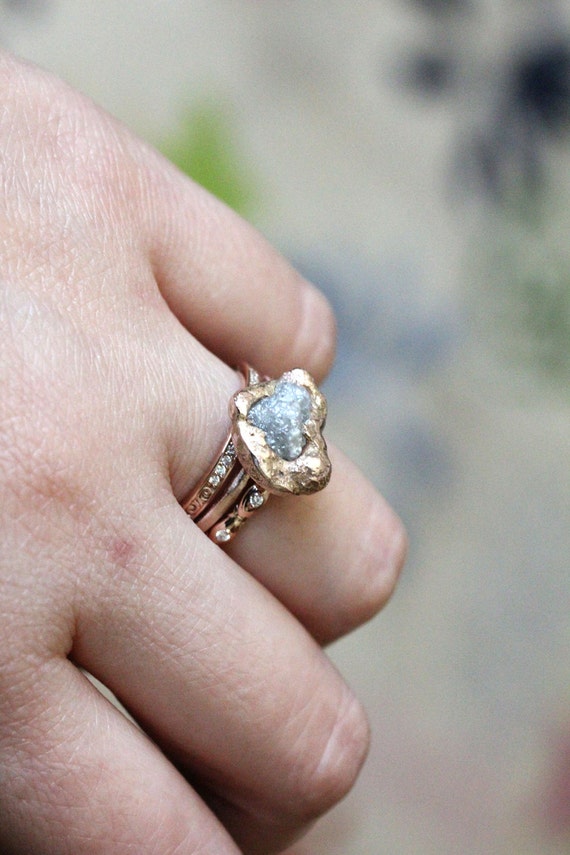 Raw Diamond 14K Rose Gold Ring Eco Friendly Gemstone RIng