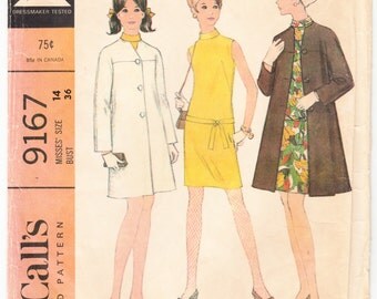 Vintage 1968 McCall's 9167 UNCUT Sewing Pattern Misses' Ensemble, Dress and Coat Size 14 Bust 36