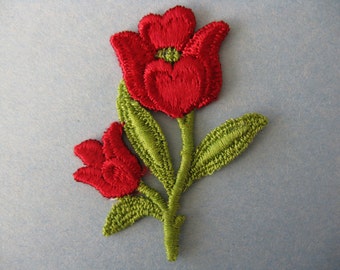 red tulip patch 1970's embroidered flower appliqué new old stock vintage jacket patch