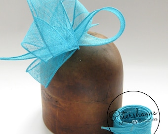 Turquoise Hand Rolled Sinamay Ribbon Sash for Millinery, Hat Trimming & Fascinators
