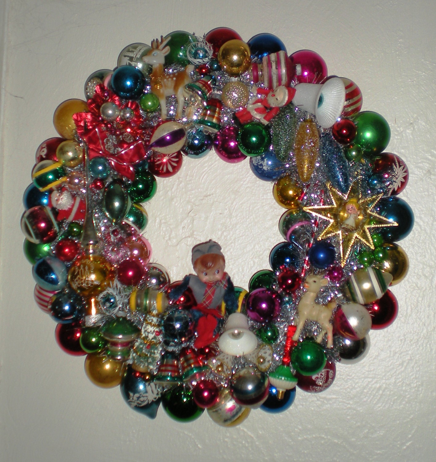 Large Vintage Christmas Ornament Wreath - Christmas Kitsch