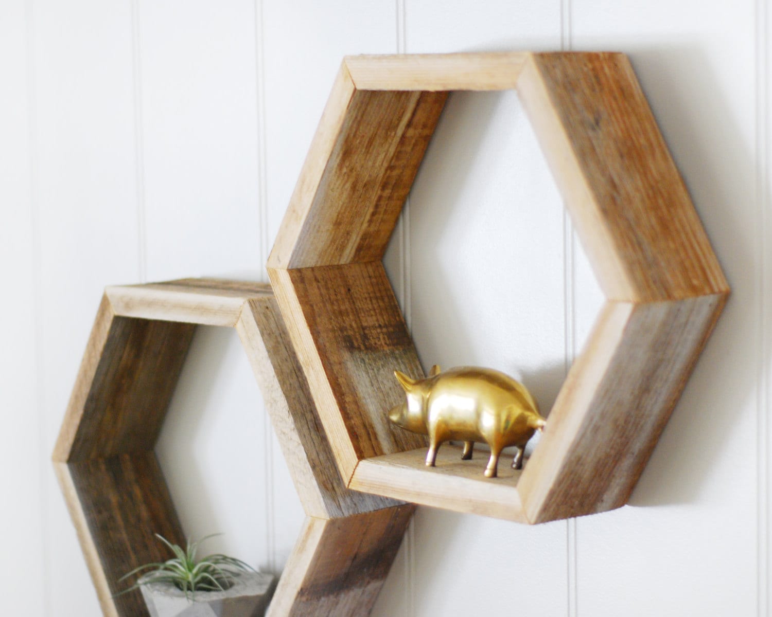 Reclaimed Wood Hexagon Shelf Standard Size Sold