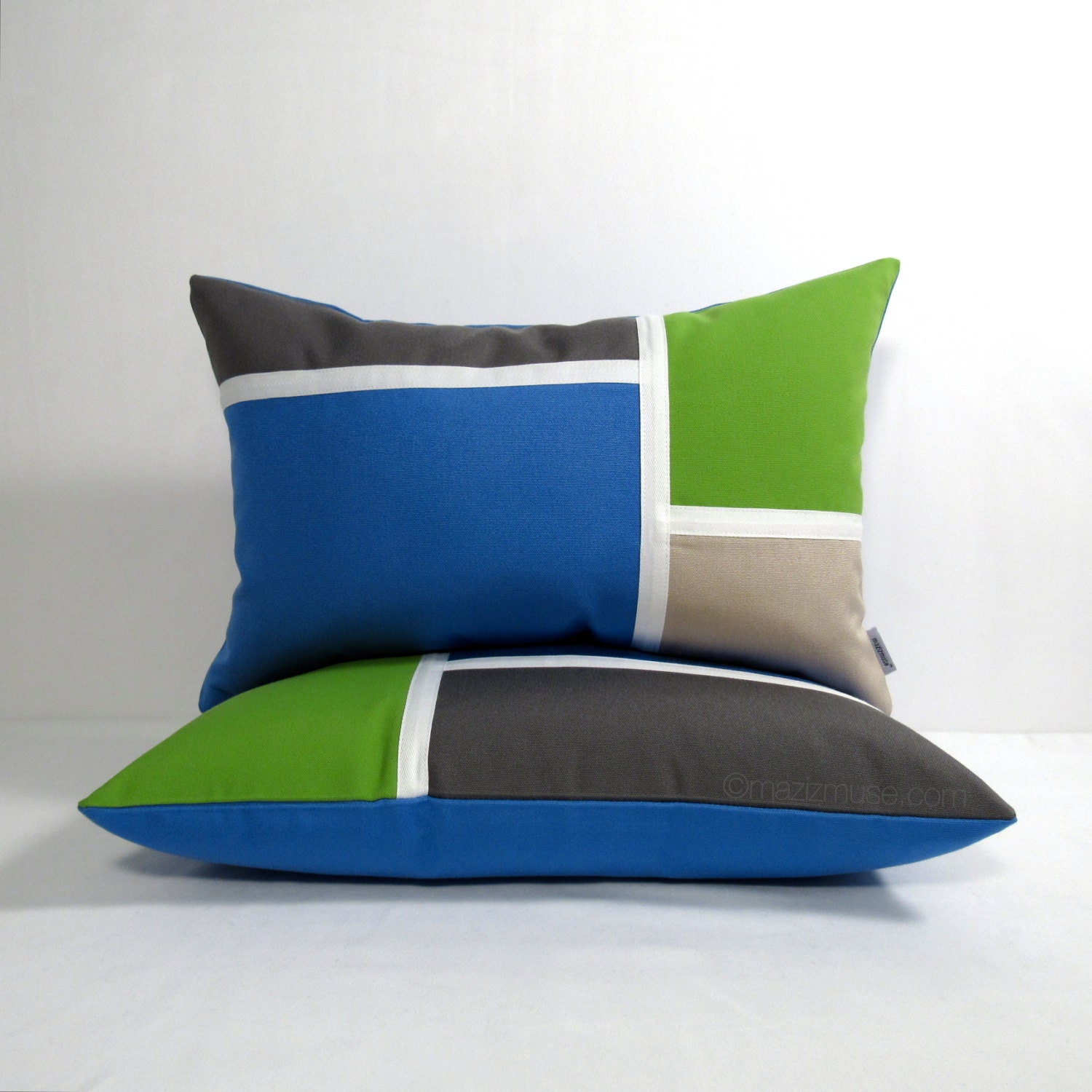 Blue & Green Color Block Pillow Cover Modern Outdoor by Mazizmuse