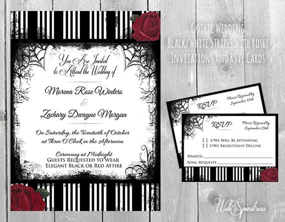 Printable Gothic Wedding Invitations Roses by WebSpinstress