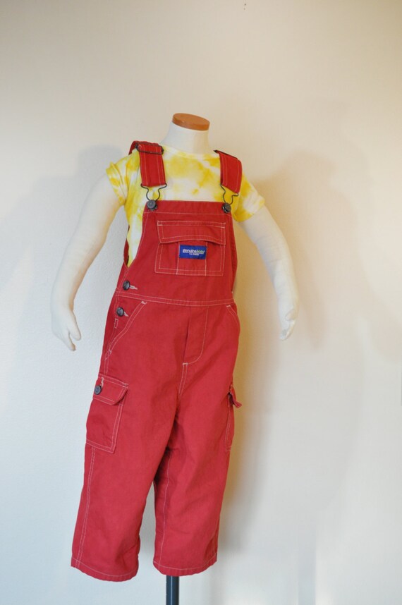 Red Kids 24 Months Bib Overalls Pants Hand Dyed Red Denim
