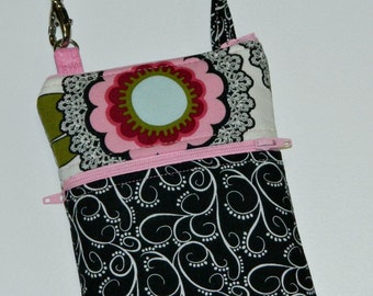 Black & Pink Phone Case iPhone 6 Plus Phone Case Wristlet Optional Shoulder Strap Samsung Note Blue Flower Floral iPhone 5 6 Plus Note