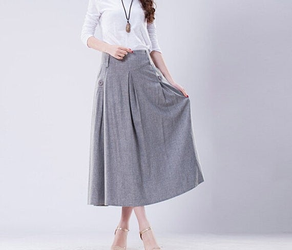 Grey linen long skirtmore colour and size choice by FashionColours