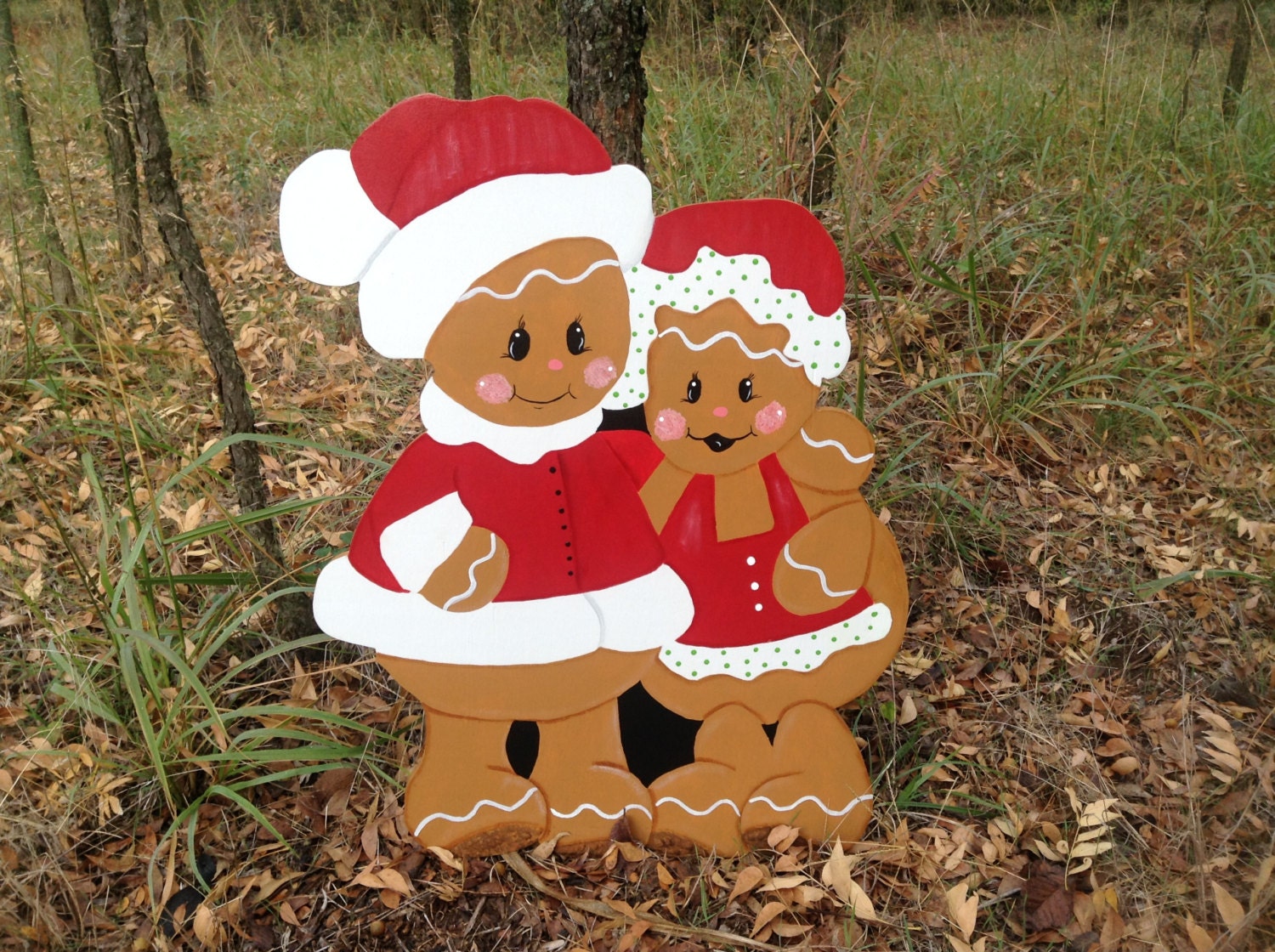 Mr. and Mrs. Gingerbread Santa Christmas yard art