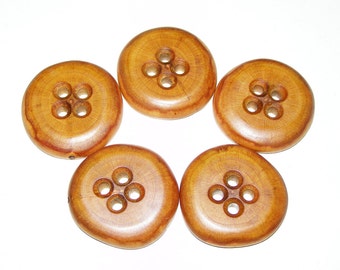 5 Handmade plum wood buttons, accessories (1,5" diameter x 0,28" thick)