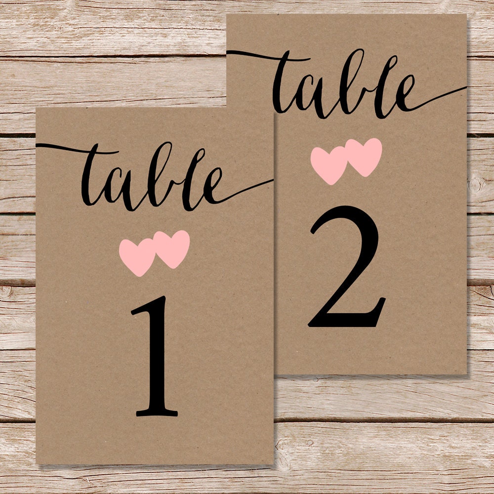 printable wedding table numbers 1 10 kraft paper calligraphy