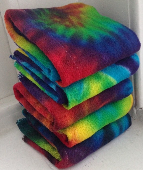 6 Tie Dye Organic Cotton Cloth Diaper Burp Cloths Set of 6 by TDFT
