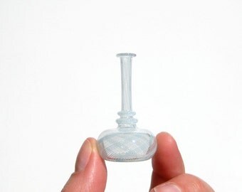 Miniature Bottle in Pale Blue Stripes, Hand Blown Glass