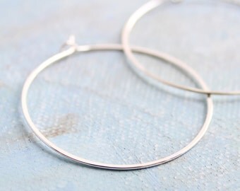 Silver Hoop Earrings - Medium Silver Hoops ( 1.5" ) thin hoop earrings, sterling silver hoop earings, minimalist silver earrings