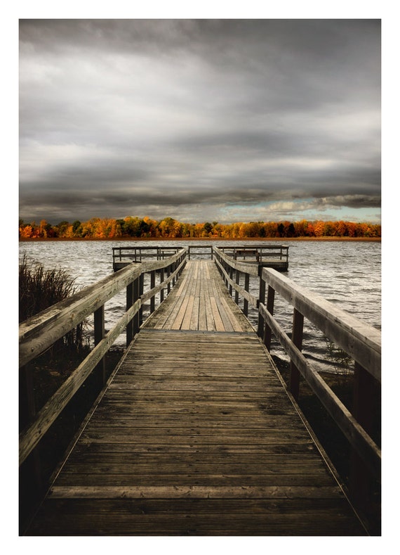 Large Canvas Wall Art Picture Dock & Lake Photography Autumn