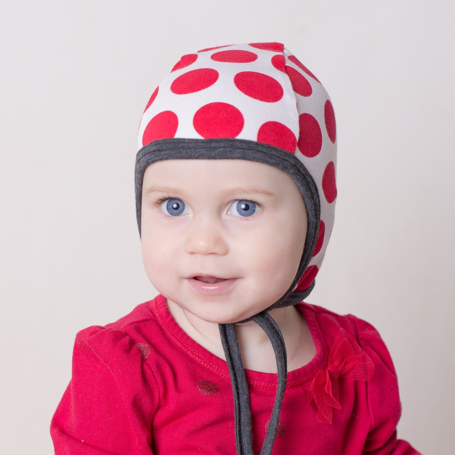 Baby Pilot Hat hearing aid hat red polka dot hat hat by emmifaye