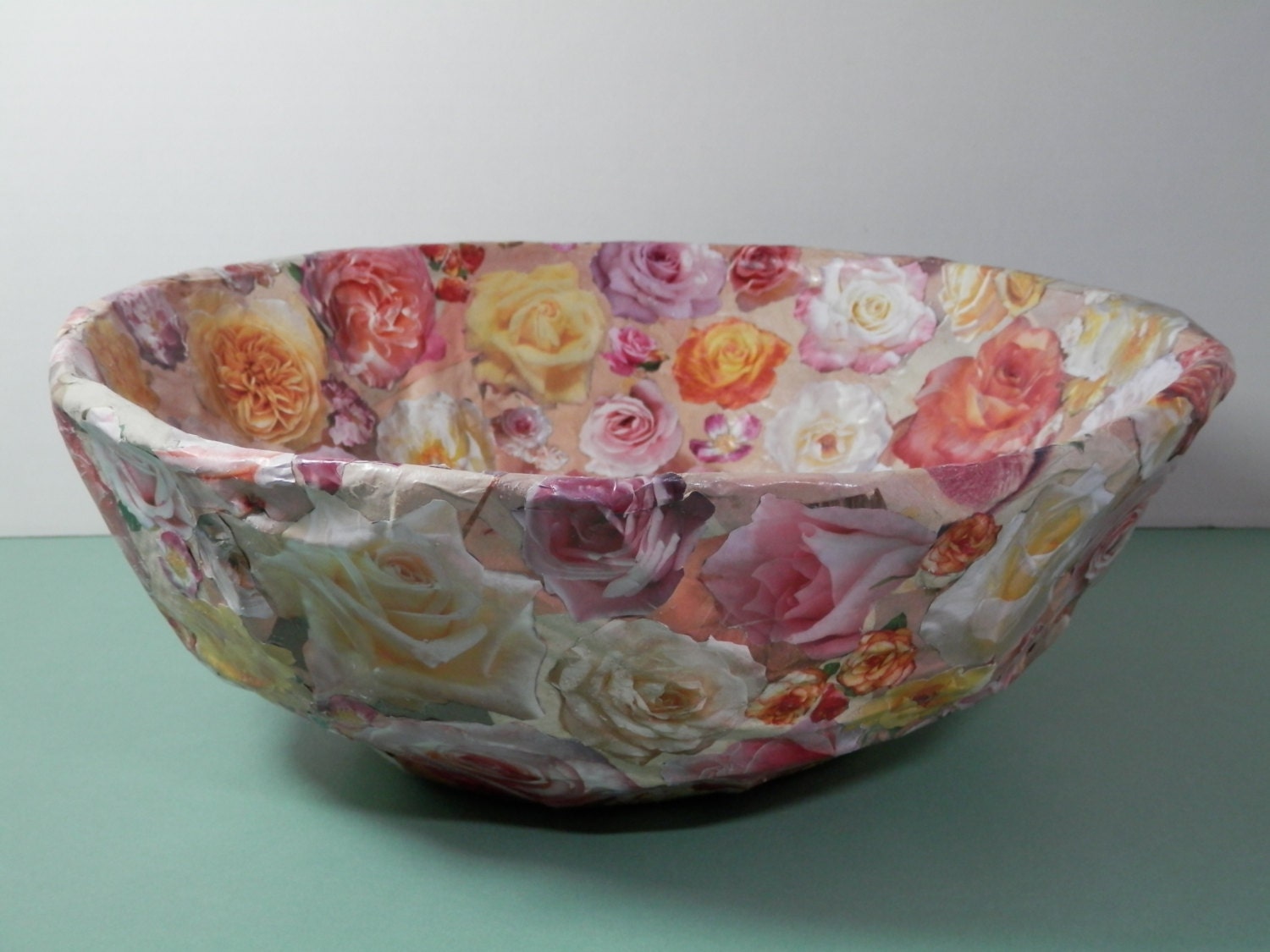 13 Diameter Large Paper Mache Decoupage Bowl Victorian