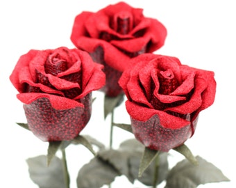 Leather rose red bouquet Wedding/3rd Anniversary Gift Long Stem Flower Valentine's Day 3rd Leather Anniversary Mother's Day