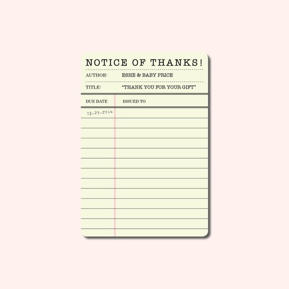 Printable Thank You Cards For Librarians | library card style thank you personalized printable file or Printable Thank You Cards For Librarians | library card style thank you personalized printable file or