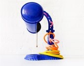 Electric Blue Hood Cast Iron Desk Lamp - Vintage Industrial Lighting - Spring Citrus Ombre Cloth Color Cord - Warm Sunshine Citrus Splash