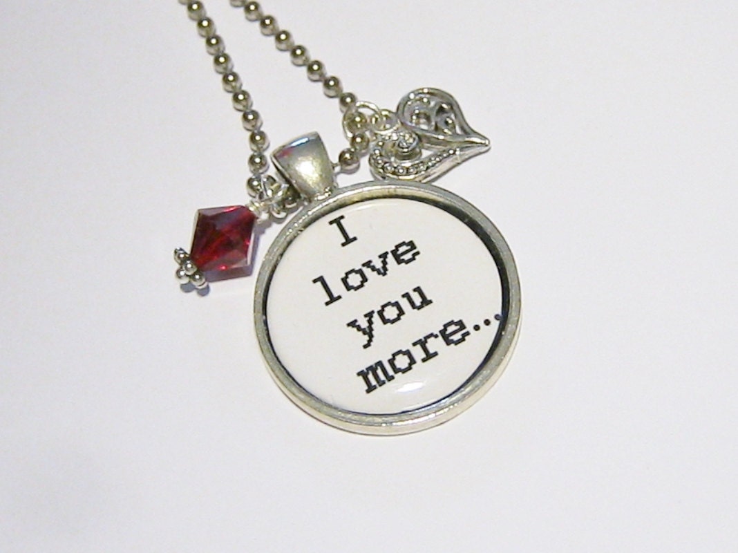 I Love You More Necklace with Red crystal and by Jewelrybydanne