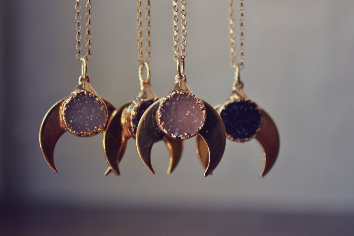 BABY MOONBEAM /// Handcrafted Druzy Necklace /// 24kt Gold