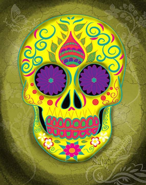 Yellow Sugar Skull Digital Artwork By Ardras Art My Sugar Skulls 