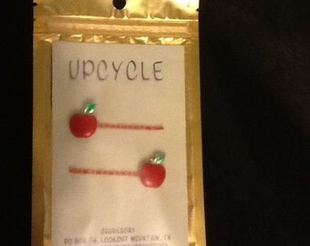 Pair Glittery Apple Bobby Pins