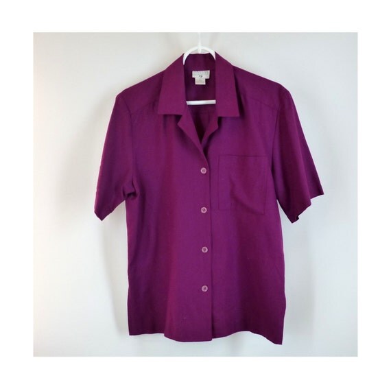 Bright Purple Raw Silk Camp Shirt Vintage 1980s Georgiou Size