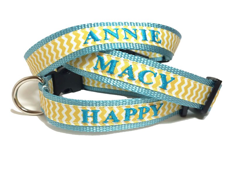 Embroidered Dog Collar Personalized with name and phone